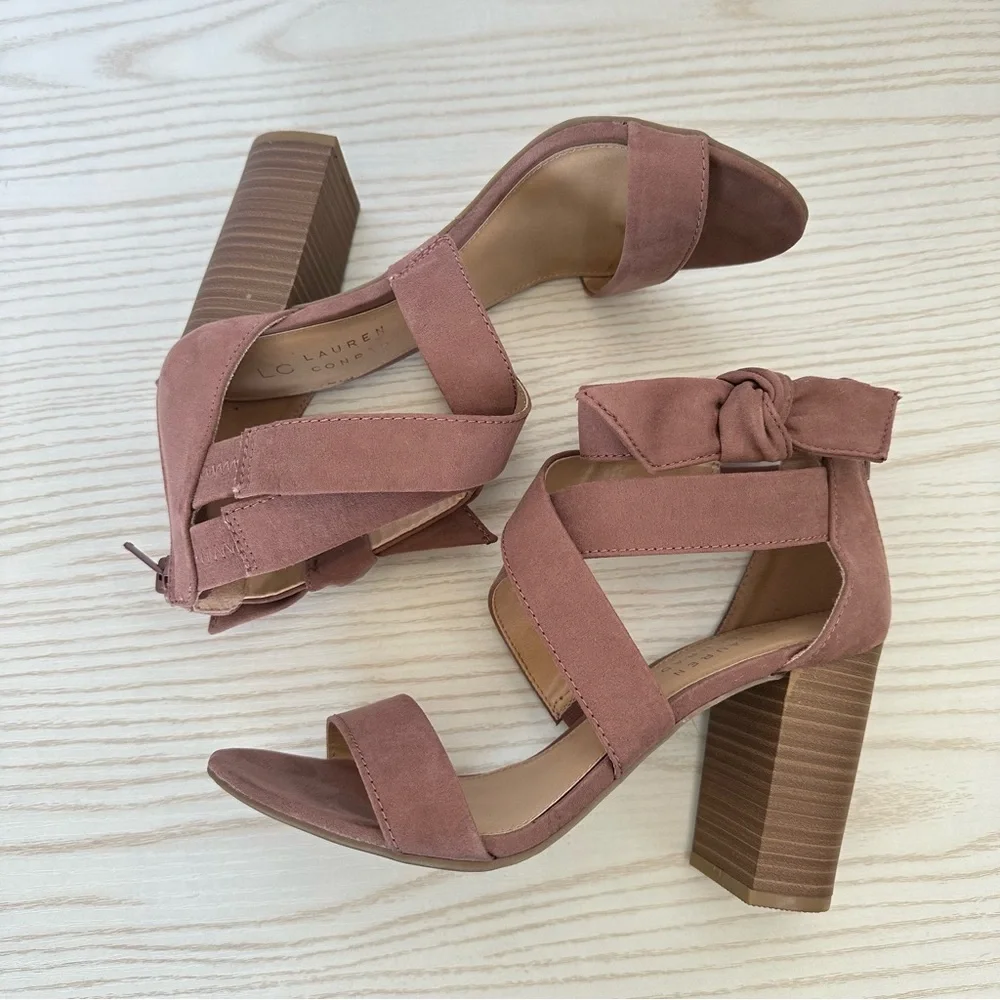 LC Lauren Conrad Mauve Bow Accent Zippered Block Heeled Sandals Size 6.5